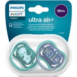 Suzete Ultra Air Philips Avent, +18 luni, 2 bucati Albastru si Rosu cu Desen, SCF349/18, Philips