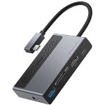 Hub USB-C Baseus, 1 x USB-A/1 x USB-C/1 x HDMI/1 x SD/1 x microSD/1 x Jack 3.5 mm (Gri) , BASEUS