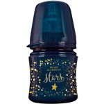 Biberon Lovi Stardust, Capacitate 120 ml, Tetina din silicon, 0-3 luni, Albastru inchis