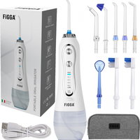 Dus bucal FiGGA Oral-F101, Irigator portabil profesional, 8 Capete, Baterie 2500 mAh, 5 Viteze, 300 ml Rezervor, IPX7 Waterproof, Protectie supraincalzire, Gentuta depozitare, Alb, FIGGA