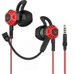 Casti In Ear cu fir si 2 microfoane pentru gaming G100X Langsdom suport pentru urechi microfon detasabil si incorporat pentru telefon Xbox PS4 PC negru-rosu, LANGDSOM