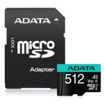 Card de memorie ADATA Premier, MicroSDXC, 512GB, UHS-I, Class 10, U3 + Adaptor microSD, ADATA