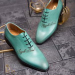 Pantofi eleganți de bărbați din piele naturala, Turcoaz - P1613, 