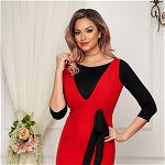 Set StarShinerS rosu office din doua piese cu rochie tip creion din stofa si bluza din jersey, StarShinerS