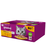 WHISKAS Mix plicuri pisici Adulte, cu Pui/Raţă/Pasăre/Curcan în aspic 80x85g, Whiskas