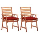 Set de 2 scaune de exterior cu perne de sezut colorate, vidaXL, Lemn de acacia, 56 x 62 x 92 cm, Rosu