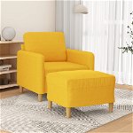 vidaXL Fotoliu canapea cu taburet, galben deschis, 60 cm, textil