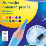 Creioane Color Lacuite Cu Radiera, Set 12 Culori, Sectiune Hexagonala Pelikan, Pelikan