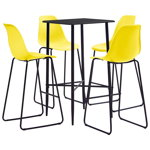 Set mobilier de bar 5 piese masa cu scaune, vidaXL, Plastic/Otel, 60 x 60 x 111 cm, Galben/Negru