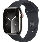 APPLE Watch Series 9, GPS + Cellular, 45mm Graphite Stainless Steel Case, Midnight Sport Band - S/M