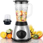 Blender Smoothie cu Moara ,800W ,1.5 Litri ,3 Viteze, Moara de Cafea cu Cana din Sticla ,Blender Portabil ,Otel Inoxidabil