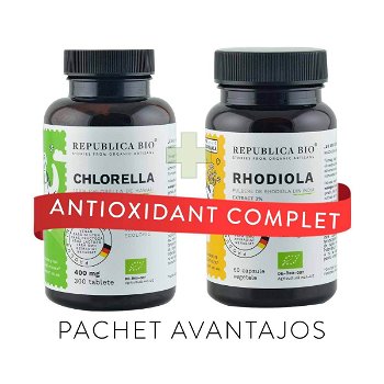 ANTIOXIDANT Complet, pachet promotional (Chlorella + Rhodiola), BIO, RAW, VEGAN, Republica BIO