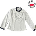 Camasa de fete pentru scoala, model elegant, alb cu bleumarin, productie Polonia, CP103, OEM