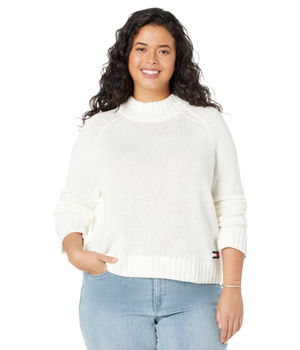 Imbracaminte Femei Tommy Jeans Mock Neck Solid Sweater Ivory, Tommy Jeans