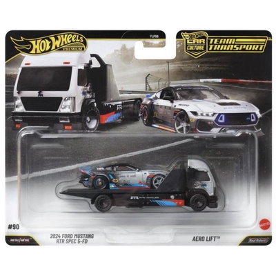 Transportator cu masinuta Hot Wheels, Car Culture Team Transport, 2024 Ford Mustang RTR Spec 5-FD si Aero Lift, JHX92, Hot Wheels