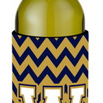 Caroline`s Treasures Scrisoare W Chevron Navy albastru și aur sticla de vin de băuturi Izolator Hugger Wine Bottle, 