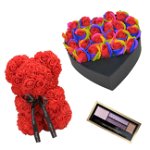 Set Aranjament floral cutie inima neagra, Ursulet floral, Paleta de farduri