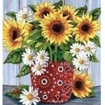 Tablou PM501 Vaza cu floarea soarelui, Picteaza dupa numere, cu rama de lemn, 20 x 30 cm