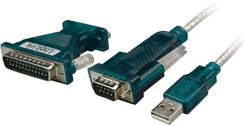 Cablu adaptor USB 2.0 la RS232, mufă tată USB A - mufe tată D-SUB 9 şi 25 pini, 1,20 m, negru, LogiLink UA0042A, LogiLink