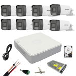 Kit supravegehre Hikvision 8 camere Dual Light 5 MP Lumina alba 40 IR 40 DVR 8 canaele 8 MP Hard, Accesorii incluse, Hikvision