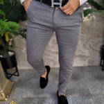 Pantaloni gri texturat, croiala conica - PN760, 