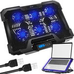 Cooler Laptop Gaming Izoxis 19522 - Display LCD, 6 Ventilatoare, 3 Moduri de Operare, 6 Viteze, Universal, 17", Ajustabil, Lumina Albastra, 2 Porturi USB, Negru