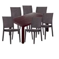 Set mobila gradina CULINARO LIHULU, masa 90x150x75cm, 6 scaune 59x44xH88cm polipropilena/fibra sticla maro, Culinaro