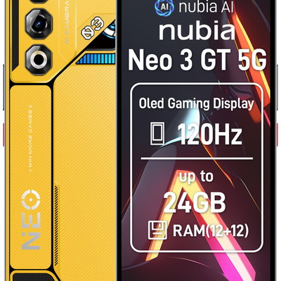 Telefon Mobil ZTE nubia Neo 3 GT, Procesor Unisoc T9100 Octa-Core, OLED Capacitive touchscreen 6.8", 12GB RAM, 256GB Flash, Camera, 5G, Wi-Fi, Dual Sim, Android (Galben)