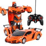 Masina Transformer Robot cu telecomanda Karemi, pentru copii, control rapid, rotire 360 grade, efecte sonore realiste, 24 x 10.5 x 5.5 cm, portocaliu, Karemi