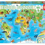 Puzzle cu 150 de piese - Harta lumii cu animale, edituradiana.ro