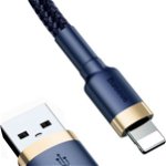 Cablu de date, Baseus, Tip USB Lightning, 1.5A, 2m, Albastru inchis/Auriu