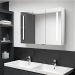 Dulap de baie cu oglindă și LED, alb strălucitor, 89x14x62 cm, Casa Practica