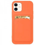 Husa Spate Upzz Silicone Walllet Compatibila Cu iPhone 13 Pro Max, Suport De Card Pe Spate, Orange, Upzz