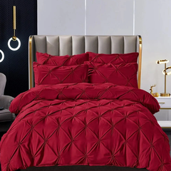 Lenjerie de pat bumbac finet Uni, pat 2 persoane, bordo, 6 piese, FNJS-34, MelaStore