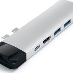 Adaptor Satechi Hub Pro pentru Apple MacBook Pro 2016/2017, 13'/15', USB-C, HDMI 4K, Micro SD, Ethernet, Silver, Satechi