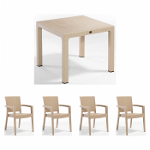 Set gradina cu masa CLASSI 90x90 cm + 4 scaune PARIS 62x58x88 cm, model ratan, cappuccino, Expomob