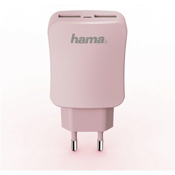 Incarcator retea Hama 178214, Dual USB, Roz