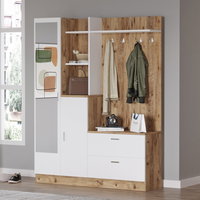 Dulap hol cu oglinda, cuier si etajera, din pal cu 4 usi Gibson DD5-AW Alb / Natural, l140xA37,5xH181,8 cm