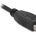 Cablu de conectare cu un conector in linie dreapta si unul inclinat , Delock , USB 2.0 A tata > USB mini B 5pin tata , 5m , negru, Delock