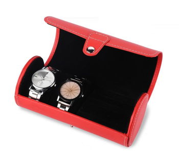 Caseta transport si depozitare pentru 2 ceasuri si bijuterii din piele ecologica - Rosie / Neagra / Carbon - WZ3450