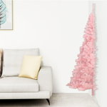 Jumătate brad de Crăciun artificial cu suport, roz, 210 cm, PVC