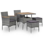 Set mobilier de exterior, 5 piese, gri, poliratan, lemn acacia