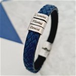 Bratara barbateasca Blue Sky - 3 Elemente inox arginti - Piele impletita albastra cu inchizatoare clips din inox, Chic Bijoux