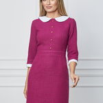 Rochie Dy Fashion magenta cu guler si mansete albe, 