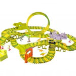 Set de joaca MalPlay Pista „Dino Park” cu masinute, dinozauri si alte accesorii, 324 piese