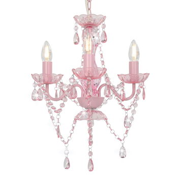 Candelabru cu margele cu 3 becuri, vidaXL, Metal, 36 x 42 cm, Roz