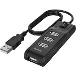 Hub USB HAMA 200118, USB 2.0, comutator switch, negru