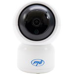 Camera supraveghere video PNI IP390T 1080P cu PTZ WiFi H264+ suporta microSD 128GB, Night Vision, aplicatia Tuya, P2P, Android, iOS, pentru interior, rotire dupa miscare, alarma la miscare