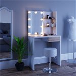 SEA276 - Set Masa toaleta 75 cm, cosmetica machiaj oglinda cu sau fara LED, masuta vanity Alb-Maro