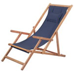 vidaXL Scaun de plajă pliabil, albastru, textil și cadru din lemn, vidaXL
